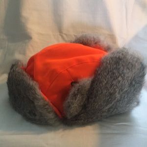 Neon Orange Mad Bomber Rabbit Fur Hunting Hat XL